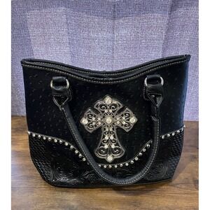 Blazin Roxx Brighton ~ Black Western Shoulder Bag Cross Studded Embossed Accents